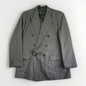 VTG YSL Yves Saint Laurent Men's Double Breasted Blazer Grey / Green Wool READ**
